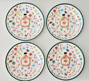 Pottery Barn ELF Appetizer Plates “Four Main Food Groups” set of (4) Maple Syrup - Picture 1 of 6