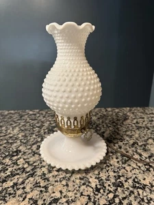 Vintage Hobnail Milk Glass Table Lamp Boudoir Hurricane 13.5” Cottage Works - Picture 1 of 10