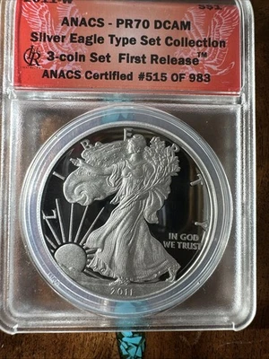 W Proof Silver Eagle Anacs Pr70 2011 cámara d primera versión 515 de 983 Foto 1 de 3