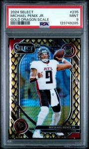 2024 Panini Select Michael Penix JR Gold Dragon Scale /10 Jersey & Grade Match - Picture 1 of 2