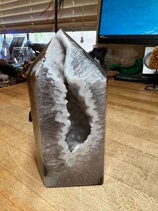 Espécimen de punta de torre de piedras preciosas de cristal de cuarzo de ágata Druzy 003 - Imagen 1 de 12