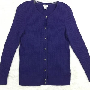 L. L. Bean Womens Sweater Cardigan Indigo Cable Knit Button Front Wool Blend M - Picture 1 of 10
