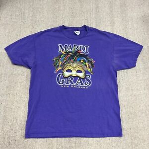 Vintage Mardi Gras Shirt Mens XL Purple 90s New Orleans Mask Art