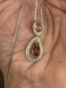 Italian Mandarin Garnet Pendant 925 Silver 18”Box Chain Excellent - Picture 1 of 6