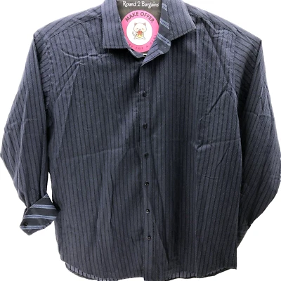 Camisa Harry Nicholas Botón Para Hombres 2XL Negra Púrpura Rayas Puño Abatible Manga Larga Foto 1 de 4