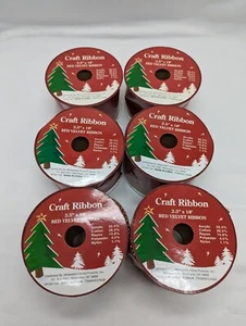 Qty (6) Red Velvet With Gold Edge Craft Wire Ribbon 2.5 Inches by 18 Feet - Picture 1 of 3