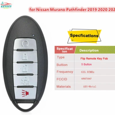 for Nissan Murano Pathfinder 2019 2020 2021 Remote Key Fob KR5TXN7 S180144905 - Image 1 of 2