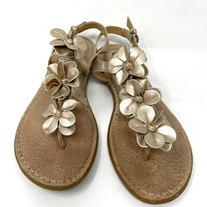 Bolo Womens Comfort Leather Look Flower Straps Gold Sandals Shoes Size 8 - Picture 1 of 10