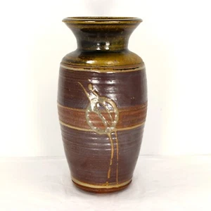 Vintage 80er Studio Kunst Keramik Vase signiert 9" braun abstrakt Glasur Design - Bild 1 von 8