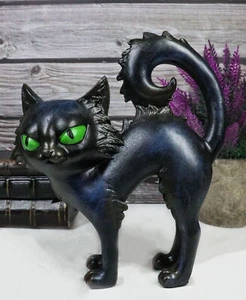 Witchcraft Mystical Curling Black Cat Green Eyes Standing Halloween Figurine - Picture 1 of 8