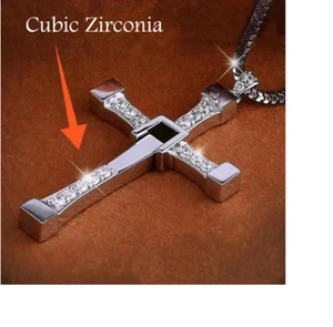 Large CZ CRYSTAL REVERSIBLE FAITH CROSS Pendant On 26" 925 Sterling Silver Chain - Picture 1 of 11