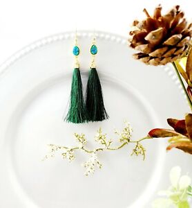 Green Tassel Earrings Bohemian Statement Long Round Earrings Jewelry Green Women