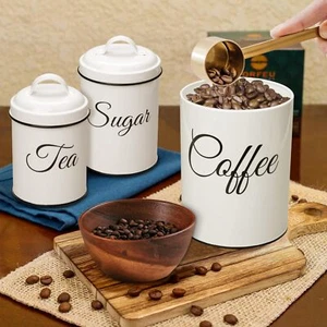 Set of 3 Kitchen Coffee Tea Sugar Containers Storage Jars with Lid 300/450/700ML - Picture 1 of 12