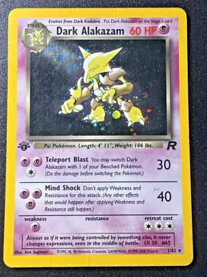 1st Edition Dark Alakazam 1/82 Team Rocket Pokemon Card Holo Foil Rare HP - Image 1 of 4