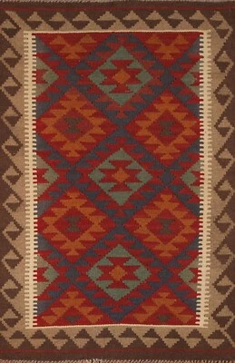 Flat Woven Tribal South-Western Reversible Kilim Area Rug 3'x5' Geometric Carpet - Image 1 of 4