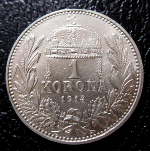 HUNGARY / SILVER 1 KORONA 2./ 1914 K-B Extra! - Picture 1 of 2