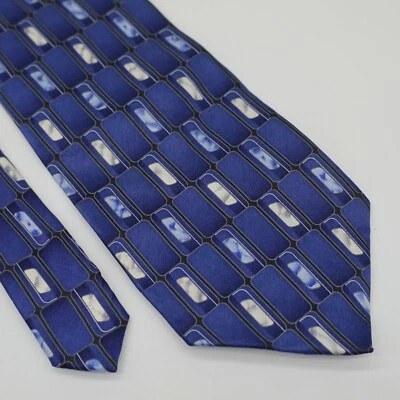 Corbata ancha de seda abstracta geométrica estampado azul Stafford Foto 1 de 4