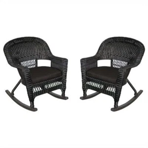 Jeco Wicker Rocker Chair in Black with Black Cushion (Set of 2) - Picture 1 of 1