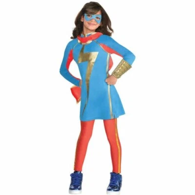 Disfraz de Ms. Marvel para niñas mediano 8-10 vestido elegante ascendente superhéroe Vengadores cómics  Foto 1 de 2