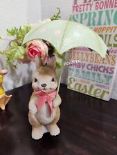 Easter Bunny Rabbit Holding Polka Dot Umbrella Figurine Statie Home Decor 9"