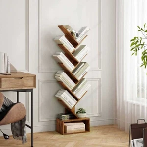 9-Shelf Bookshelf Display CD Shelf Tree Book Storage Rack Bookcase with Drawer - Picture 1 of 9