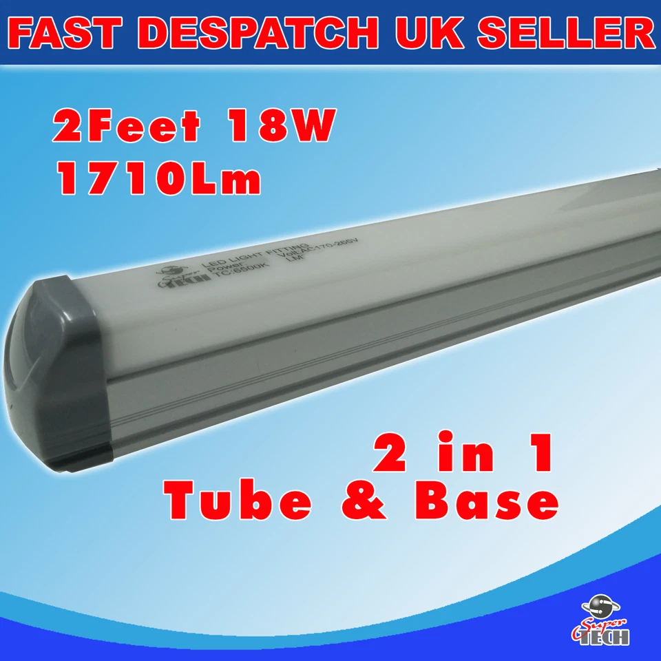 Set of 2 X 2 in 1 600mm 18W T8 integrated LED tube, Isolated driver 6000K 1710L - Image 1 of 1