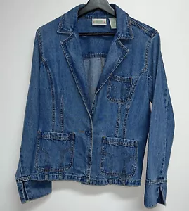 Vintage Bill Blass Womens Denim Blue Jean Blazer Jacket Size S One Button Cotton - Picture 1 of 5