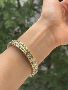 Bracelet Something blue gift for women Blue Topaz 24k GOLD Handmade Jewellery cz - Picture 1 of 12
