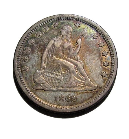 1862 SEATED LIBERTY SILVER QUARTER *XF++/AU* COLORFUL!  CIVIL WAR ERA! FREE S/H! Cover