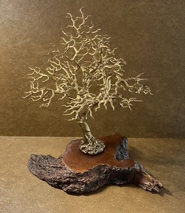 Hermosa escultura vintage de árbol de latón y madera a la deriva de Paul-Andres LeBlanc - firmada - Imagen 1 de 11