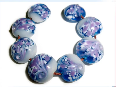 Cuentas de lentejas de vidrio murano hechas a mano azul pavo real 19 mm 4 cuentas (#p01b) Foto 1 de 3