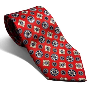 Scarlet Orange Geometric Silk-Like Tie (Handmade) - Picture 1 of 4