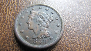 1848 geflochtenes Haar großer Cent schöne Münze - Bild 1 von 5