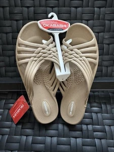 OKABASHI SANDALS Toffee Brown Tan Rubber Slip Resistant Slip-Ons Slides 9.5-10.5 - Picture 1 of 5
