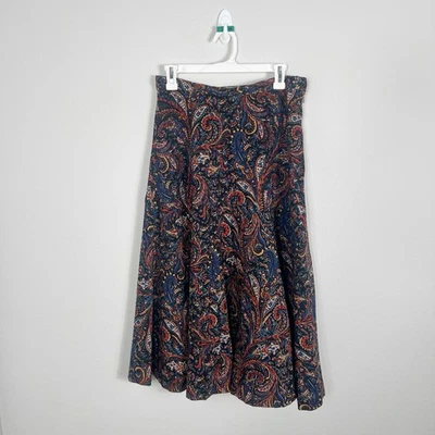 Vtg Stephanie Jane England Wool Full A- Line Floral Paisley Skirt Colorful Sz 14 - Image 1 of 4