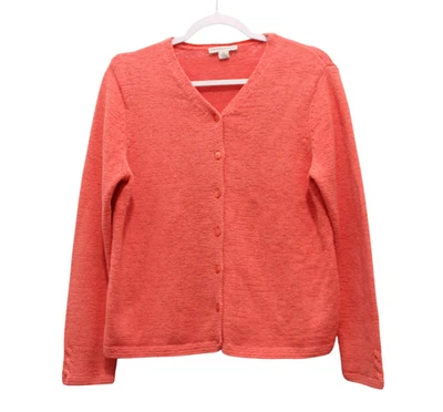 Pendleton Cardigan Sweater Medium Chunky Knit Pink Coral Stretch Preppy Classic - Image 1 of 4
