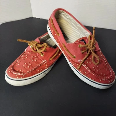 Zapatos de barco Sperry Top-Sider para mujer 7,5 blanco melocotón patrón floral de ojales Foto 1 de 4
