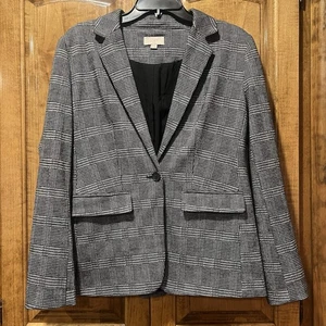 Loft Woman’s Herringbone pattern Size 4 Black White Gray Blazer 1 Button - Picture 1 of 5