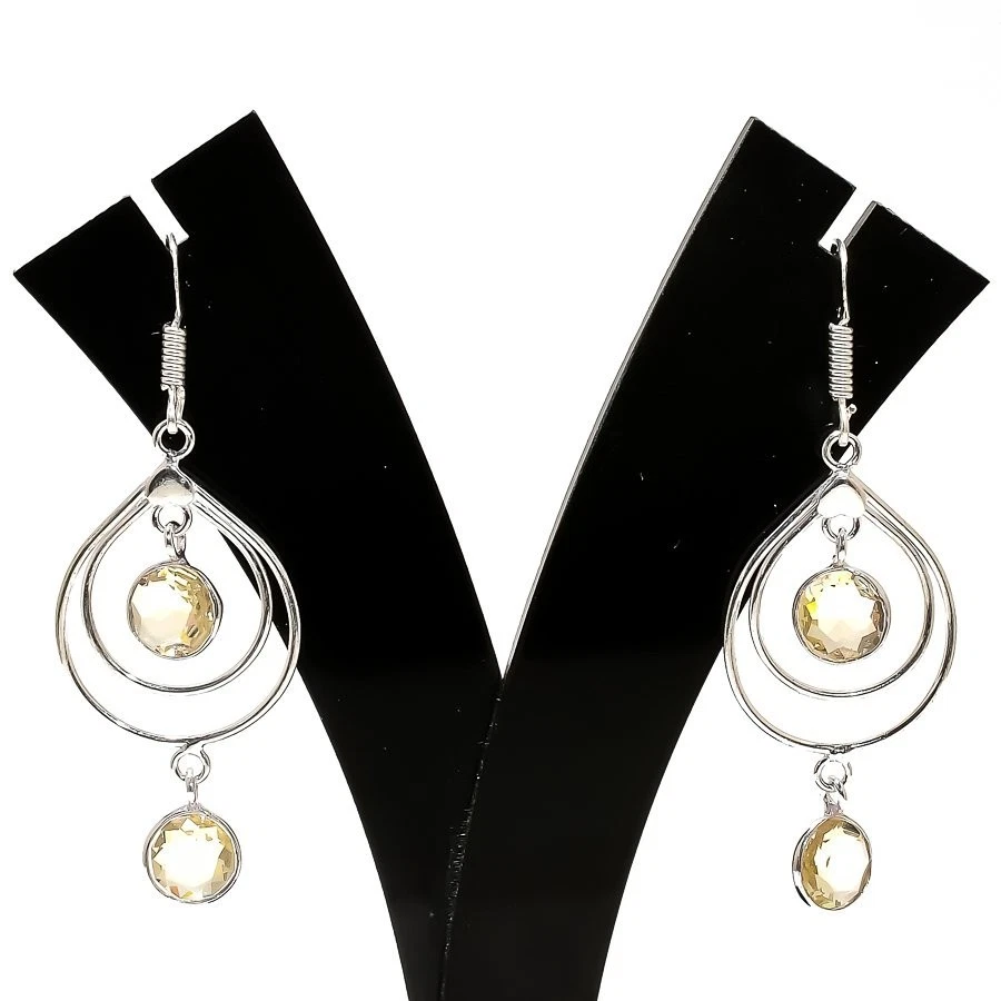 Lemon Quartz Gemstone Handmade 925 Sterling silver Jewelry Earring Size 2.30" - Image 1 of 1