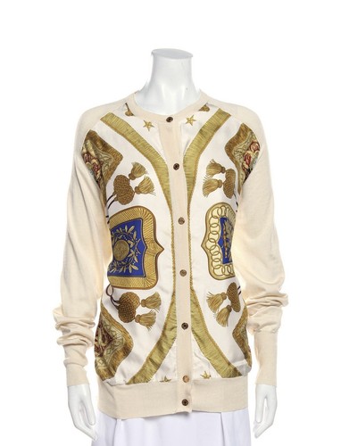 HERMÈS Autentico cardigan giacca maglione Hermes vintage stampa seta davanti lana ??