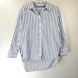 Maeve Buttondown Shirt Blue White Striped Oversized Preppy Nautical Cotton Top - Picture 1 of 13