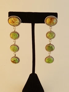 Pendientes Navajo Vintage Verde Turquesa Plata de Ley Ella M Linkin Firmados - Imagen 1 de 16