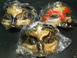 (3) Mardi Gras Music Bar Lines Masks (Gold w/ Red, w/ Black, w/ Blue) New In Pac - Picture 1 of 5