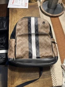 Coach Men’s West Backpack In Signature Canvas With Varsity Stripe - Picture 1 of 11