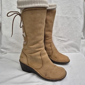 Ugg Skylar Cuña Mujer’s 9M Cuero Espalda Con Cordones Tejido Suéter Cremallera Bota  - Imagen 1 de 15