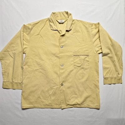 Vintage BVD Pajama Top Mens Large Beige Neva-Press Cotton Blend Long Sleeve 60s - Image 1 of 4