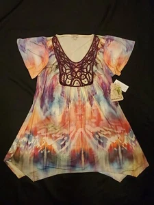 Top blusa One World stile sublimazione multicolore grande tunica manica corta - Foto 1 di 6