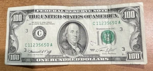 Small $100 Bill One Hundred Dollar Bill - Series 1974 C 11235650A + Bill Holder - Picture 1 of 12
