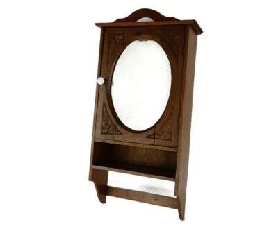 Art Deco Kitchen Apothecary Medicine Bathroom Cabinet Oval   Mirror  - Image 1 of 4