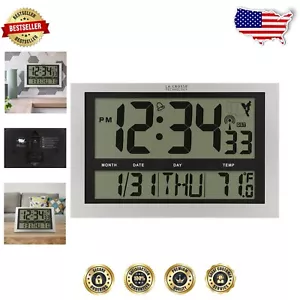 Jumbo LCD Atomic Wall Clock with Temperature Display - Perfect for Home & Office - Picture 1 of 7